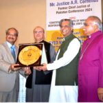Minister for Law and Justice and Human Rights Senator Azam Nazeer Tarar alongwith Justice Mansoor Ali Shah presenting shields and certificates among distinguished guests at Justice A.R. Cornelius Conference