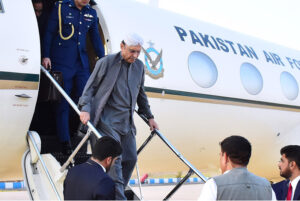 President Asif Ali Zardari arrives at Nawab Shah Airport