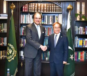 Federal Minister for Finance and Revenue Senator Muhammad Aurangzeb in a meeting with the Korean Ambassador and Representatives of Korean Companies working in Pakistan.