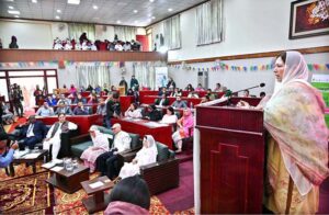 Country Head UN Women Lansana Wonneh addresses at the 2nd Annual Women's Summit for Strengthening Bonds, Finding Joy & Developing Collective Voice at old Assembly Building Chinar Bagh.