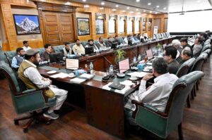 Chief Minister Gilgit-Baltistan Haji Gulbar Khan presiding over the cabinet meeting for the development and prosperity of the region at CM Secretariat.