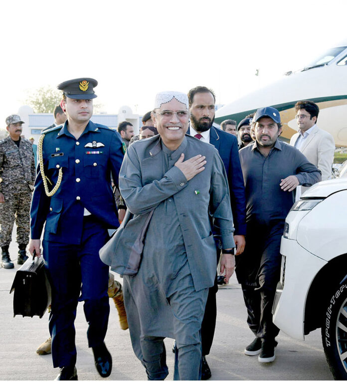 President Asif Ali Zardari arrives at Nawab Shah Airport