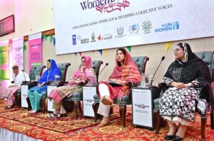 Country Head UN Women Lansana Wonneh addresses at the 2nd Annual Women's Summit for Strengthening Bonds, Finding Joy & Developing Collective Voice at old Assembly Building Chinar Bagh.