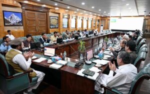Chief Minister Gilgit-Baltistan Haji Gulbar Khan presiding over the cabinet meeting for the development and prosperity of the region at CM Secretariat.