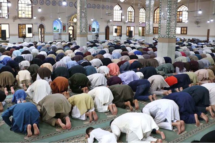 A large number of faithful offering Eidul Azha prayers at Masjid Khair-ul-Amal (Mosque)