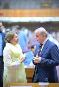 Prime Minister Muhammad Shehbaz Sharif interacts with parliamentarians in the National Assembly.