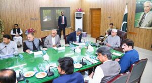 President Asif Ali Zardari chairing a meeting on the security/law and order situation in Sindh during his visit to Sukkur