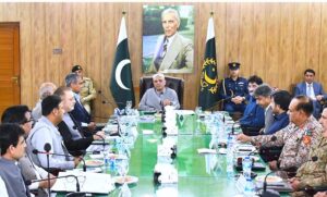 President Asif Ali Zardari chairing a meeting on the security/law and order situation in Sindh during his visit to Sukkur