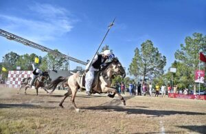 Former Deputy Mayor, Syed Zeeshan Ali Naqvi presenting souvenir to U.S Deputy Chief of Mission Andrew J Schofer during 12th Tent Pegging Championship 2024 at Fatima Jinnah Park, F-9.