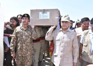 Prime Minister Muhammad Shehbaz Sharif participates in the burial of Shaheed Captain Muhammad Faraz Ilyas who was martyred in Lakki Marwat