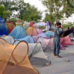 A vendor displaying mosquito net to attract customers at a roadside