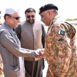 President Asif Ali Zardari being welcome by Chief Minister Balochistan Mir Sarfraz Ahmed Bugti and Commander 12 Corps Lt General Rahat Naseem Ahmed Khan, upon his arrival