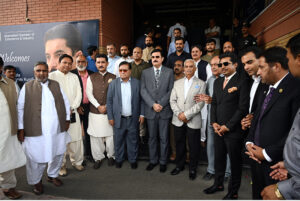 The Governor of Khyber Pakhtunkhwa (KPK) Faisal Karim Kundi speaking to the traders of KPK during a award giving ceremony held at Islamabad Chamber and Commerce &Industry.