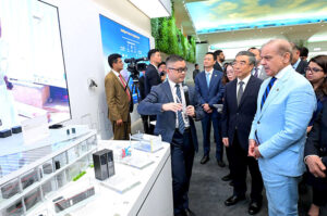 Prime Minister Muhammad Shehbaz Sharif visiting Huawei exhibition centre.