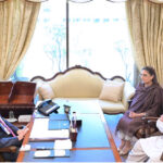 Federal Minister for Industries and Production Rana Tanvir Hussain calls on Prime Minister Muhammad Shehbaz Sharif; Member of National Assembly Dr. Shazra Mansab is also present
