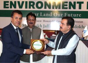Governor Balochistan Sheikh Jaffar Khan Mandokhail addressing a seminar regarding World Environment Day.