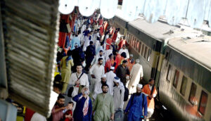 Families arriving at Railway station depart their hometowns to spend Eid ul Azha holidays with their loved ones.