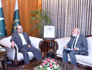Vice Chancellor of Quaid-i-Azam University Islamabad, Prof Dr Niaz Ahmad Akhtar, calls on President Asif Ali Zardari, at Aiwan-e-Sadr.
