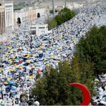 Pilgrims are passing by Nimrah Mosque in Arafat field on the occasion of Hajj 2024