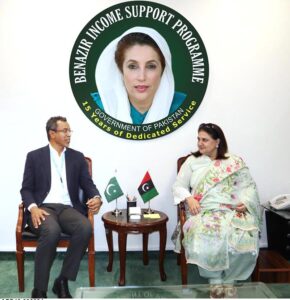 Chairperson of Benazir Income Support Programme, Mrs. Rubina Khalid engages in a productive dialogue with UNICEF Country Representative, Mr. Abdullah Fadil, at BISP HQ.