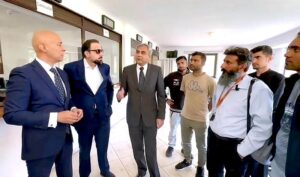 Federal Minister for Interior Mohsin Naqvi and Federal Minister of Overseas Pakistanis Chaudhry Salik Hussain in a meeting with Italian Interior Minister Matteo Piantedosi.