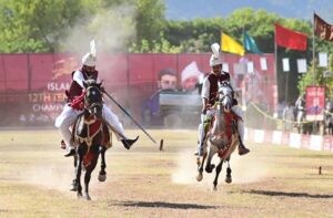 Horse riders participating in 12th Tent Pegging Championship 2024 at Fatima Jinnah Park, F-9.