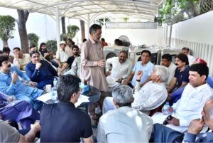 Defense Minister Khawaja Muhammad Asif listening problems of people at his residence