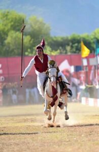 Horse riders participating in 12th Tent Pegging Championship 2024 at Fatima Jinnah Park, F-9.