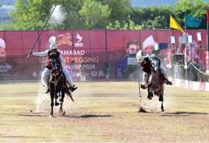 Horse riders participating in 12th Tent Pegging Championship 2024 at Fatima Jinnah Park, F-9.