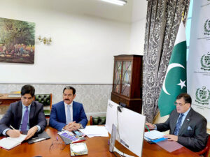 High Commissioner of Pakistan to UK, Dr. Mohammad Faisal addressing a webinar titled "Doing Security Business with Pakistan & establishing UK Pavilion at IDEAS 2024", in Pakistan High Commission.