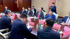Federal Minister for Interior Mohsin Naqvi attending meeting with his counterpart from the People's Republic of China Qi Yanjun.