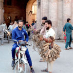 A vendor diligently sells walnut tree peel, a traditional teeth-cleaning remedy, to eager customers seeking oral hygiene solution at outside the Dehli Gate