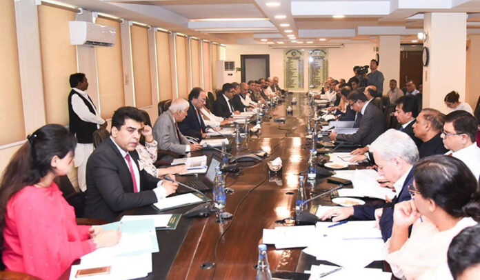 Federal Minister for Finance & Revenue Muhammad Aurangzeb chairing a meeting of the Cabinet Committee on State-Owned Enterprises (CCoSOEs)