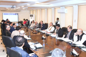 Federal Minister for Finance & Revenue Muhammad Aurangzeb chairing a meeting of the Cabinet Committee on State-Owned Enterprises (CCoSOEs)