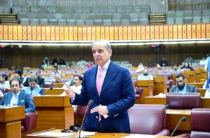 Prime Minister Muhammad Shehbaz Sharif addressing budget session of the National Assembly.
