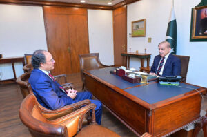 Finance Minister Muhammad Aurangzeb calls on Prime Minister Muhammad Shehbaz Sharif.