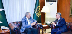 The Ambassador of China to Pakistan Jiang Zaidong calls on Deputy Prime Minister and Foreign Minister, Senator Mohammad Ishaq Dar at Ministry of Foreign Affairs.