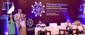 Federal Minister for Law and Justice and Human Rights Senator Azam Nazeer Tarar addressing to a ceremony " Launching National Agenda on Legal Framework pertaining to Women's Rights across Pakistan organized by NCSW.