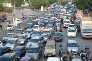 Edhi Ambulance stuck in massive traffic jam at National Stadium road causing fatal for the patients transfer to hospitals.