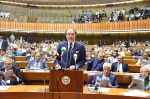 Minister for Finance and Revenue Senator Muhammad Aurangzeb presents the Federal Budget 2024-2025 before the National Assembly of Pakistan.