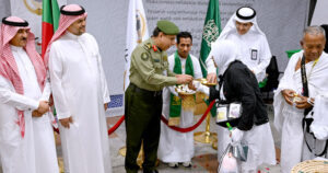 Saudi officials welcome the Hajj pilgrims from different countries on their arrival
