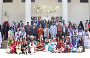 Charge d'Affaires Embassy of the Republic of Indonesia, Rehmat Hindarta Kusuma and Vice Chancellor Government College Women's University, Professor Dr. Zareen Fatima Rizvi are jointly addressing to media person on the eve of Concluding Ceremony of 4th Online Internship Program at GC Women University Sialkot.