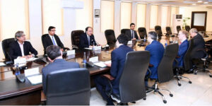 Finance Minister Muhammad Aurangzeb in a meeting with Mr. Brent Neiman, Deputy Under Secretary / Assistant Secretary of Treasury USA accompanied by his team.