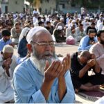 A large number of faithful offering Eidul Azha prayers at Eidgah Sharif