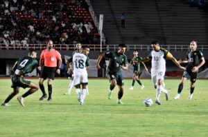 FIFA World Cup 2026 Asian qualifier match between Pakistan and Saudi Arabian football teams playing at the Jinnah Football Stadium.
