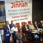 Director General Walled City of Lahore Authority, Kamran Lashari is addressing at the launch ceremony of the book "Dear Mr. Jinnah" by author and former bureaucrat Salman Farooqui at Al Hamra