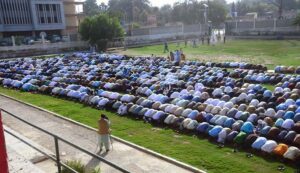 Security officials standing high alert during Eid-ul-Azha prayers at Hockey Chowk
