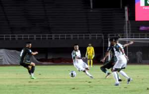 FIFA World Cup 2026 Asian qualifier match between Pakistan and Saudi Arabian football teams playing at the Jinnah Football Stadium.