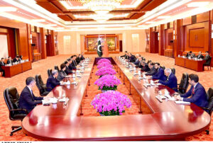 Prime Minister Muhammad Shehbaz meets with Chairman of Standing Committee of National People's Congress of China, Zhao Leji.