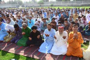 Security officials standing high alert during Eid-ul-Azha prayers at Hockey Chowk